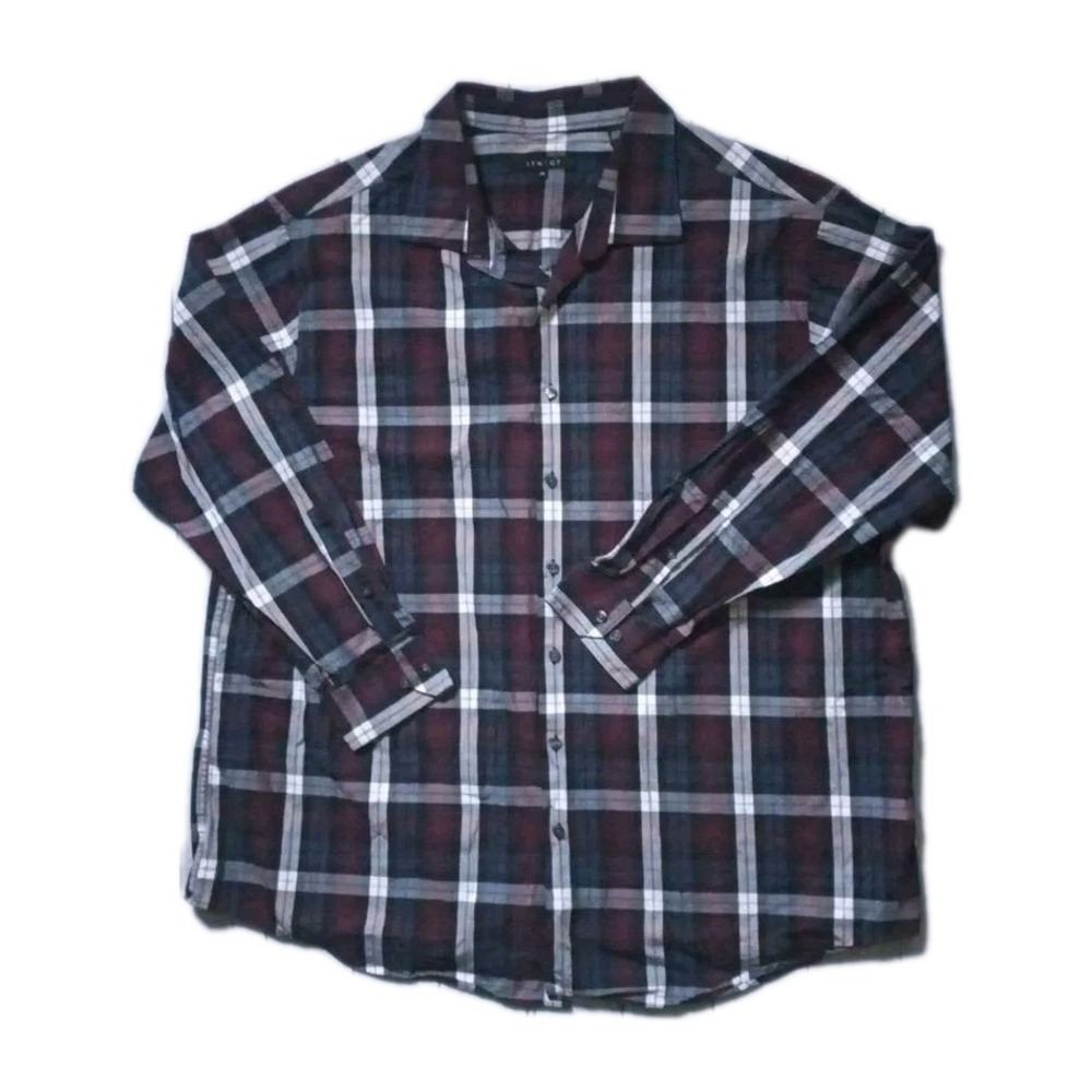 SYNRGY Long sleeve Button-down Plaid Shirt Mens 2XL/XXL Big+Tall Cotton Blue Red